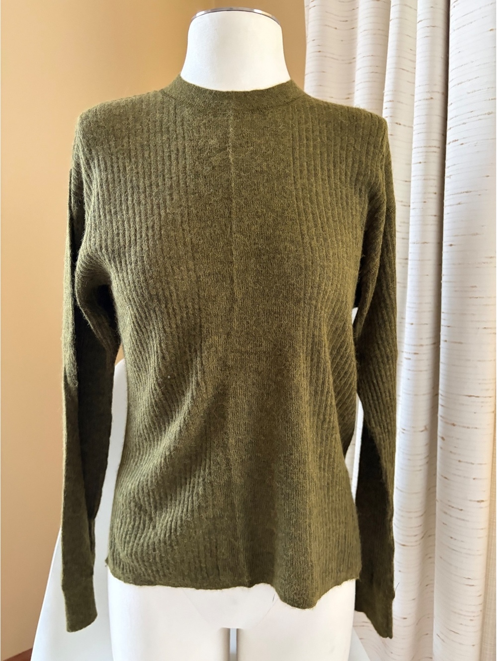 Madewell Ribbed Alpaca-Blend Crewneck Sweater Olive Green Size XS
